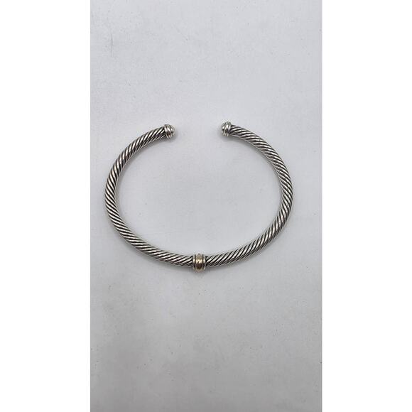 David Yurman Sterling Silver Classic Cable Gold Station Cuff Bracelet - Picture 2 of 13